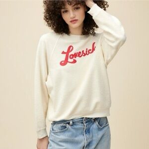 New Size S Daydreamer Lovesick Reverse Raglan Crewneck Sweatshirt - ivory/red